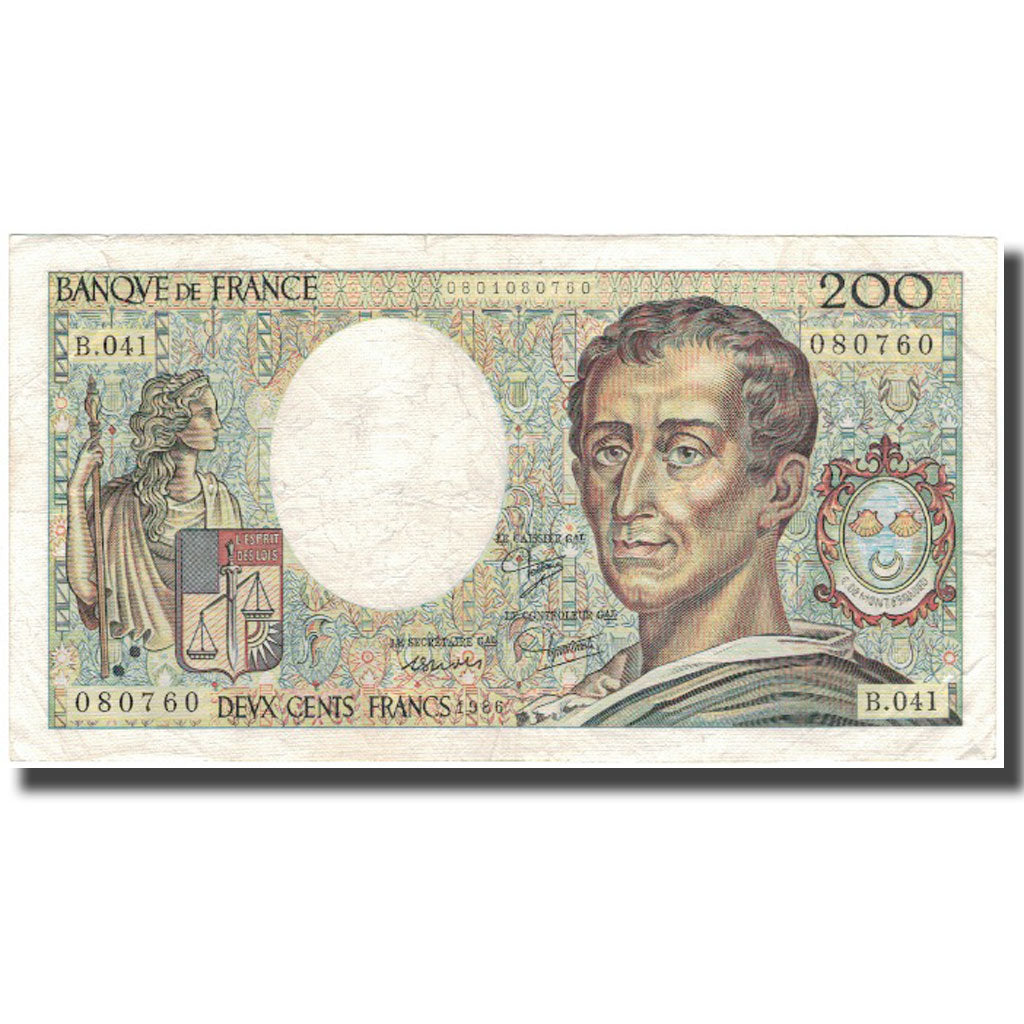 France, 200 Francs, Montesquieu, 1986, VF(20-25), Fayette:70.6, KM:155a