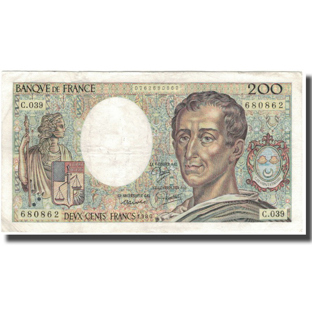 Francja, 200 Francs, Montesquieu, 1986, VF(30-35), Fayette:70.6, KM:155a