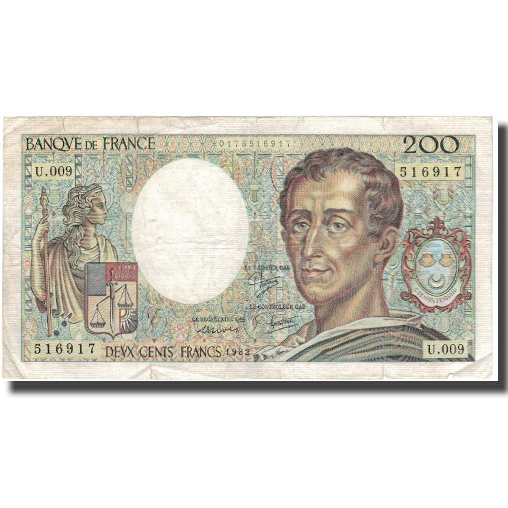 France, 200 Francs, Montesquieu, 1982, VG(8-10), Fayette:70.2, KM:155a