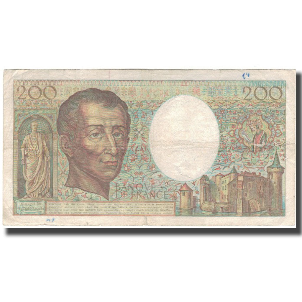 France, 200 Francs, Montesquieu, 1982, VG(8-10), Fayette:70.2, KM:155a