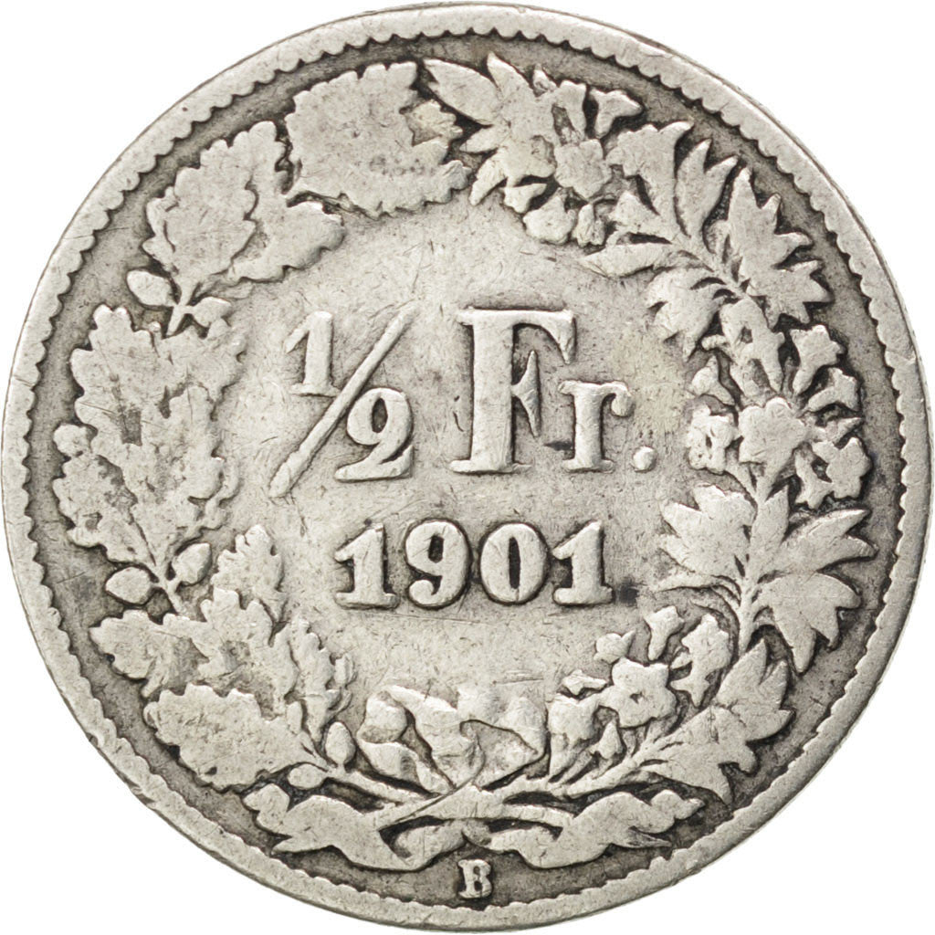 SWITZERLAND, 1/2 Franc, 1901, Bern, KM #23, VF(20-25), Silver, 18.2, 2.36