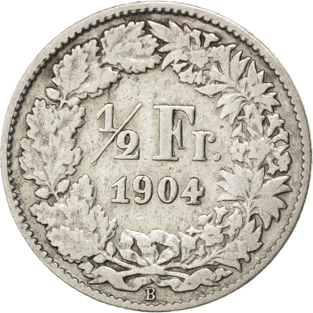 SWITZERLAND, 1/2 Franc, 1904, Bern, KM #23, VF(20-25), Silver, 18.2, 2.43
