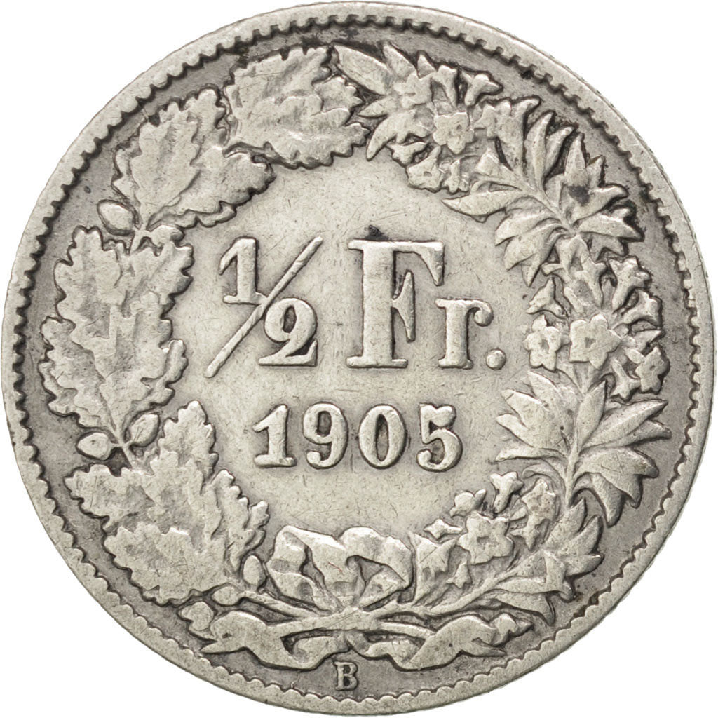 SWITZERLAND, 1/2 Franc, 1905, Bern, KM #23, EF(40-45), Silver, 18.2, 2.44