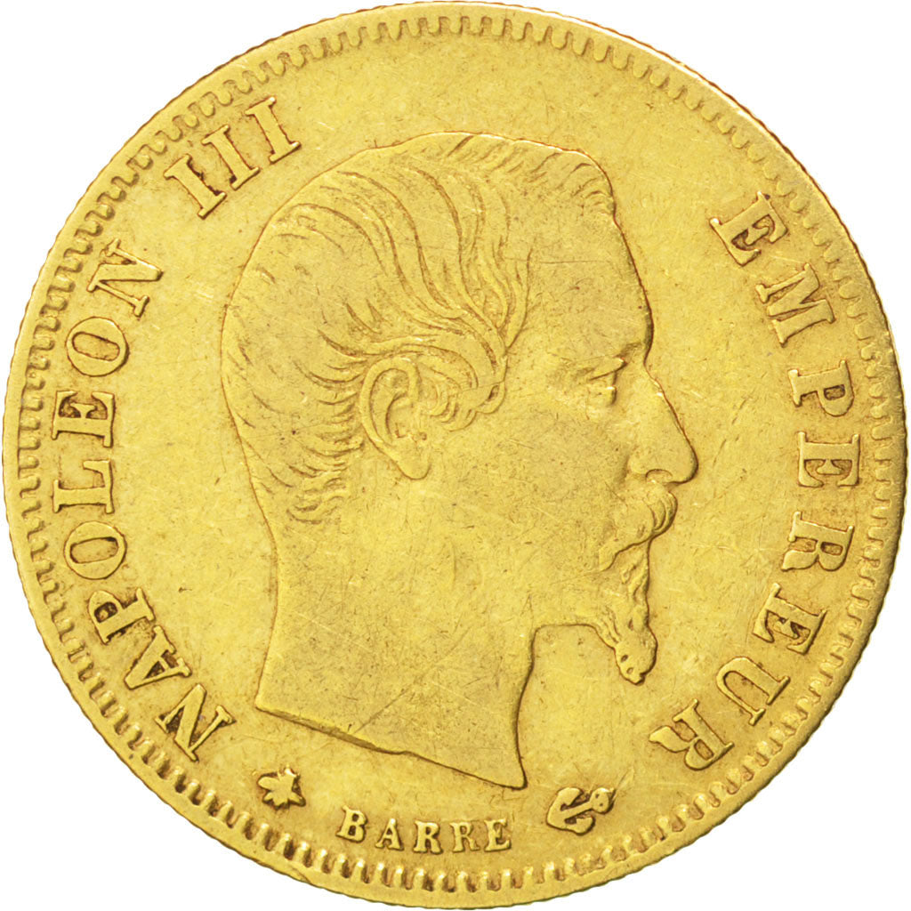 FRANCE, Napoléon III, 5 Francs, 1859, Strasbourg, KM #787.2, EF(40-45), Gold, G.