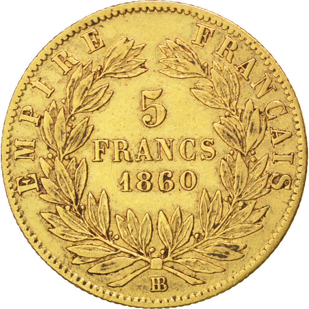 Second Empire, 5 Francs or Napoléon III grand module 1860 Strasbourg, KM 787.2