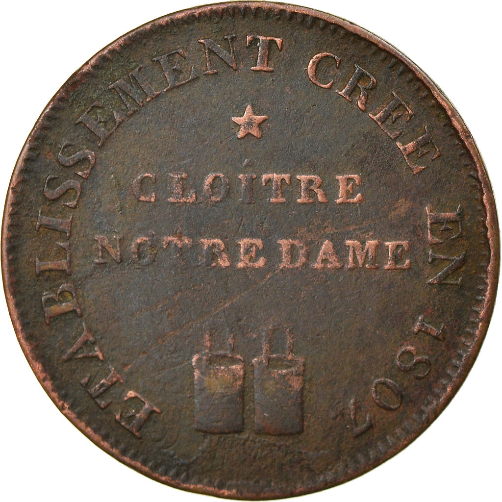 Francia, Token, Cloître Notre-Dame, Voie d'eau purifiée, 1809, BC+, Cobre