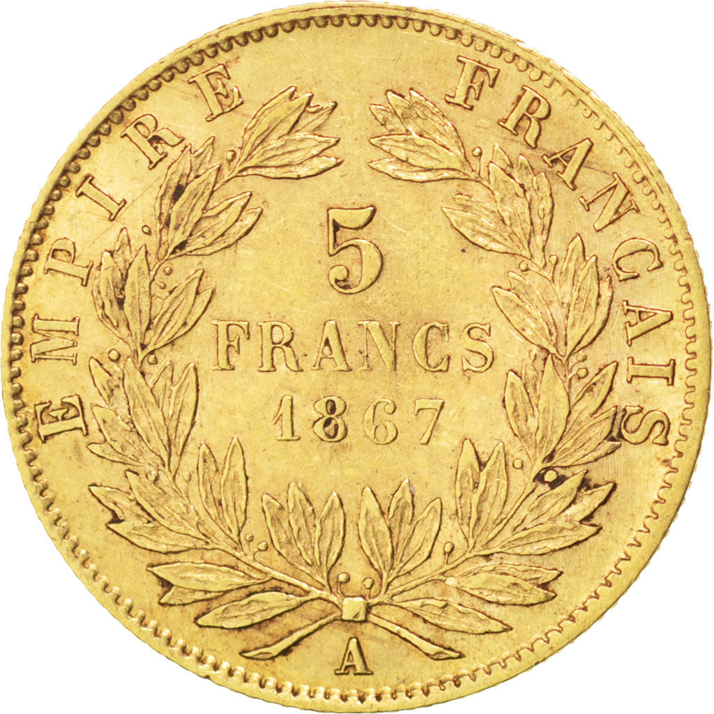 Second Empire, 5 Francs or Napoléon III tête laurée 1867 Paris, KM 803.1