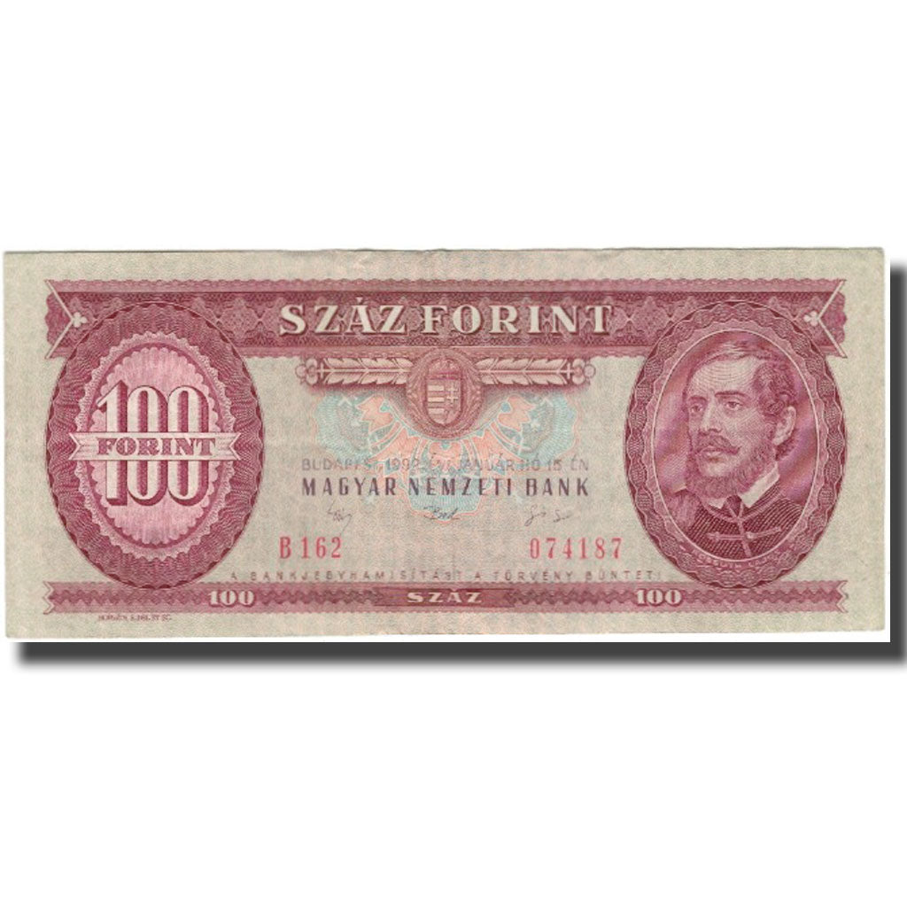 Biljet, Hongarije, 100 Forint, 1992-01-15, KM:174a, TTB
