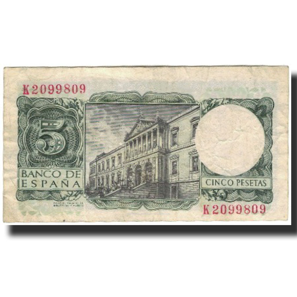 Banknote, Spain, 5 Pesetas, 1954-07-22, KM:146a, VF(30-35)