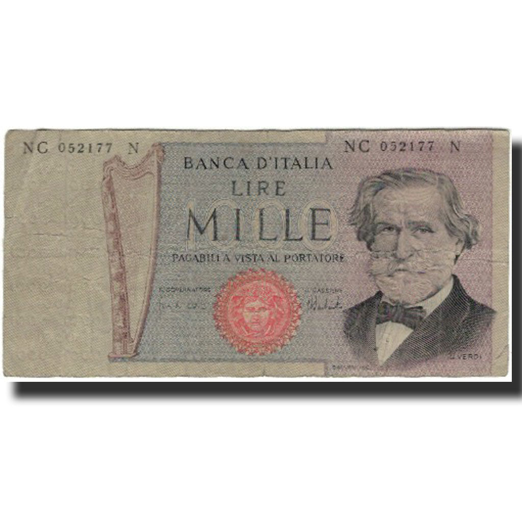 Biljet, Italië, 1000 Lire, KM:101d, B+