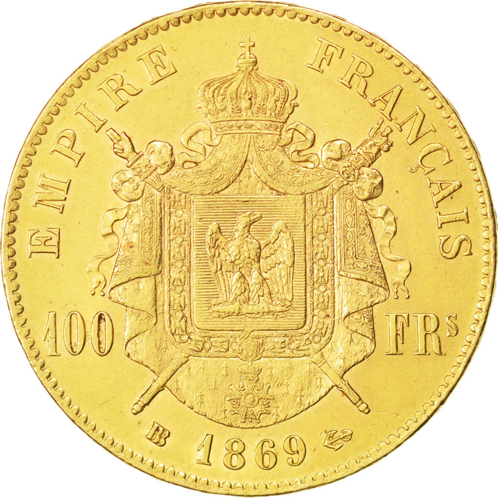 FRANCE, Napoléon III, 100 Francs, 1869, Strasbourg, KM #802.2, MS(60-62), Gold,