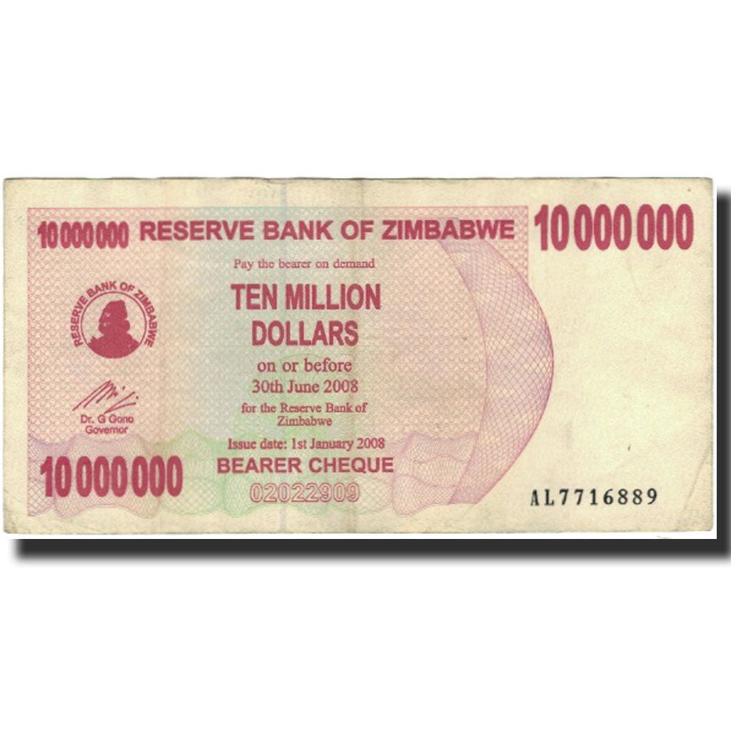 Biljet, Zimbabwe, 10 Million Dollars, 2008, KM:55a, TB+