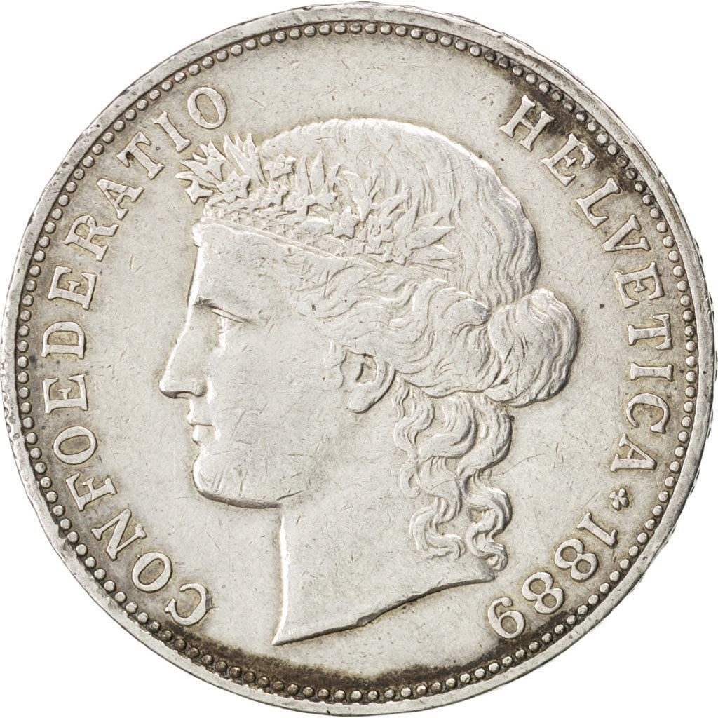 SWITZERLAND, 5 Francs, 1889, Bern, KM #34, EF(40-45), Silver, 37, 25.04