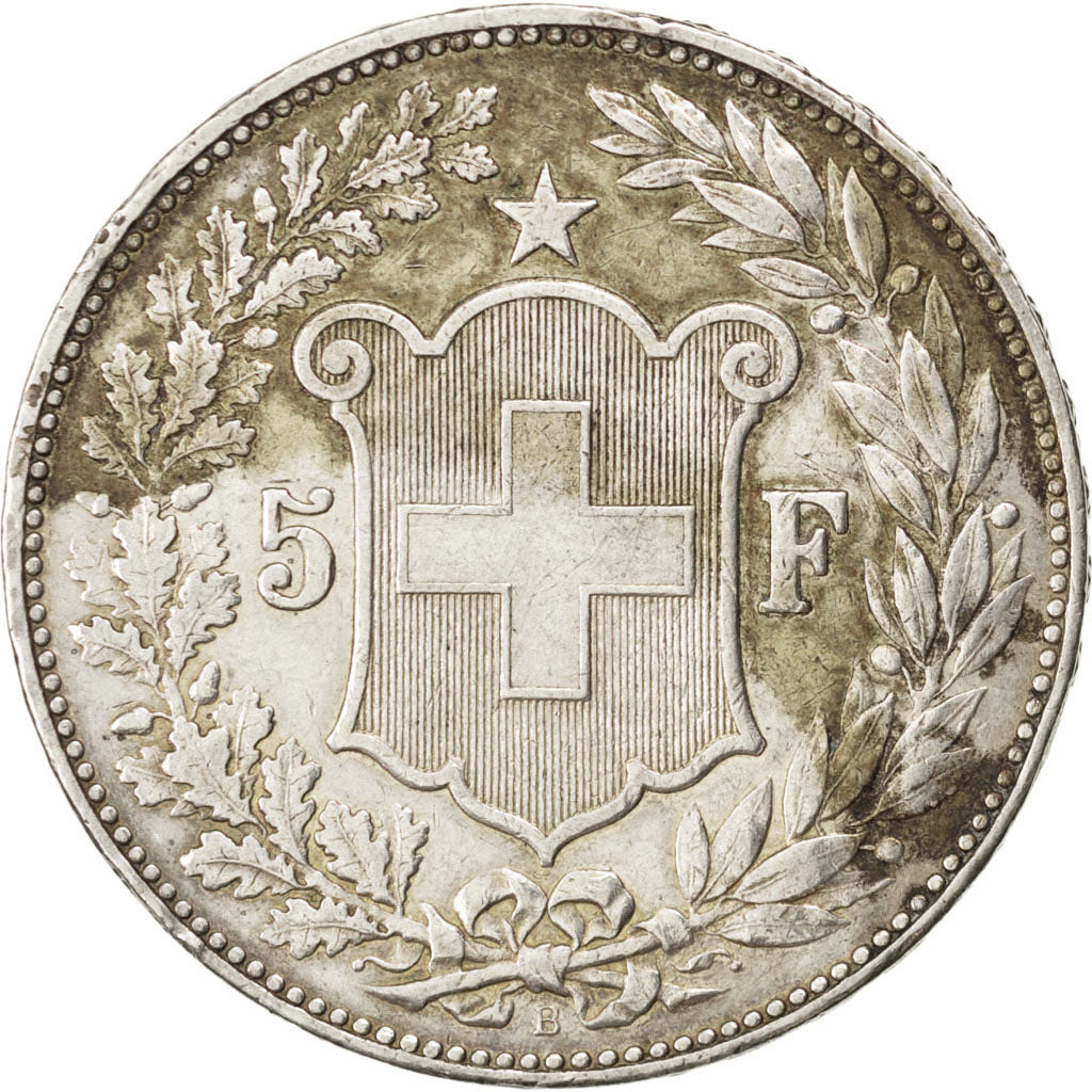 SWITZERLAND, 5 Francs, 1889, Bern, KM #34, EF(40-45), Silver, 37, 25.04