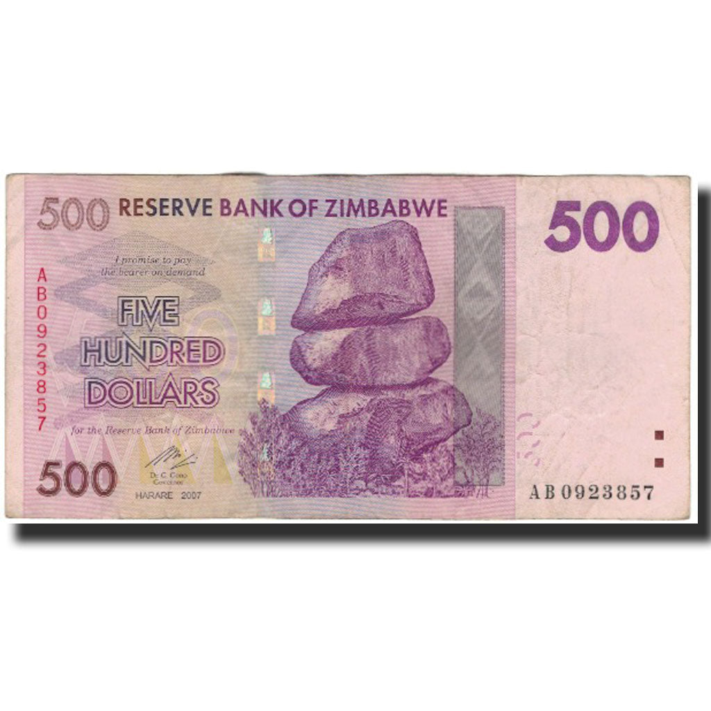 Biljet, Zimbabwe, 500 Dollars, 2007, KM:70, TB+
