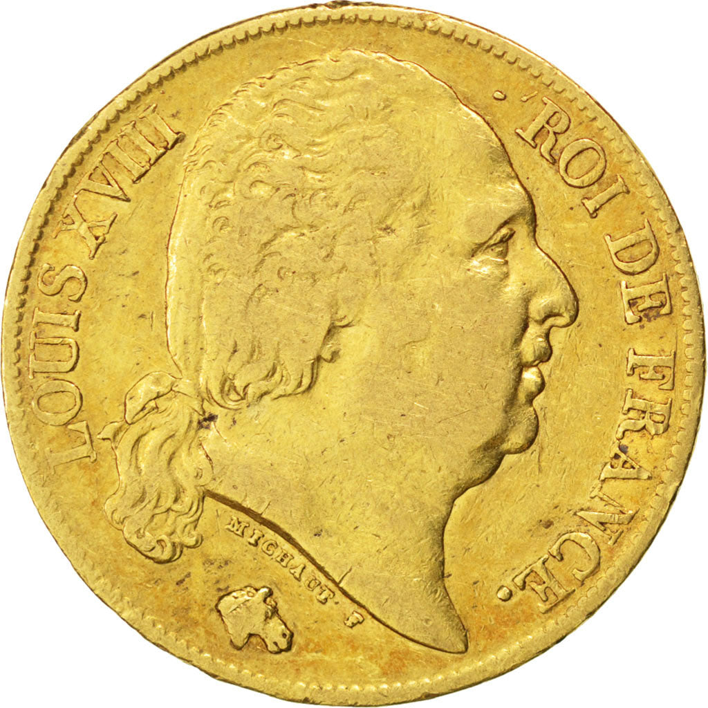 FRANCE, Louis XVIII, 20 Francs, 1819, Paris, KM #712.1, EF(40-45), Gold,...
