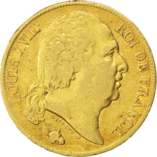 FRANCE, Louis XVIII, 20 Francs, 1819, Paris, KM #712.1, EF(40-45), Gold,...
