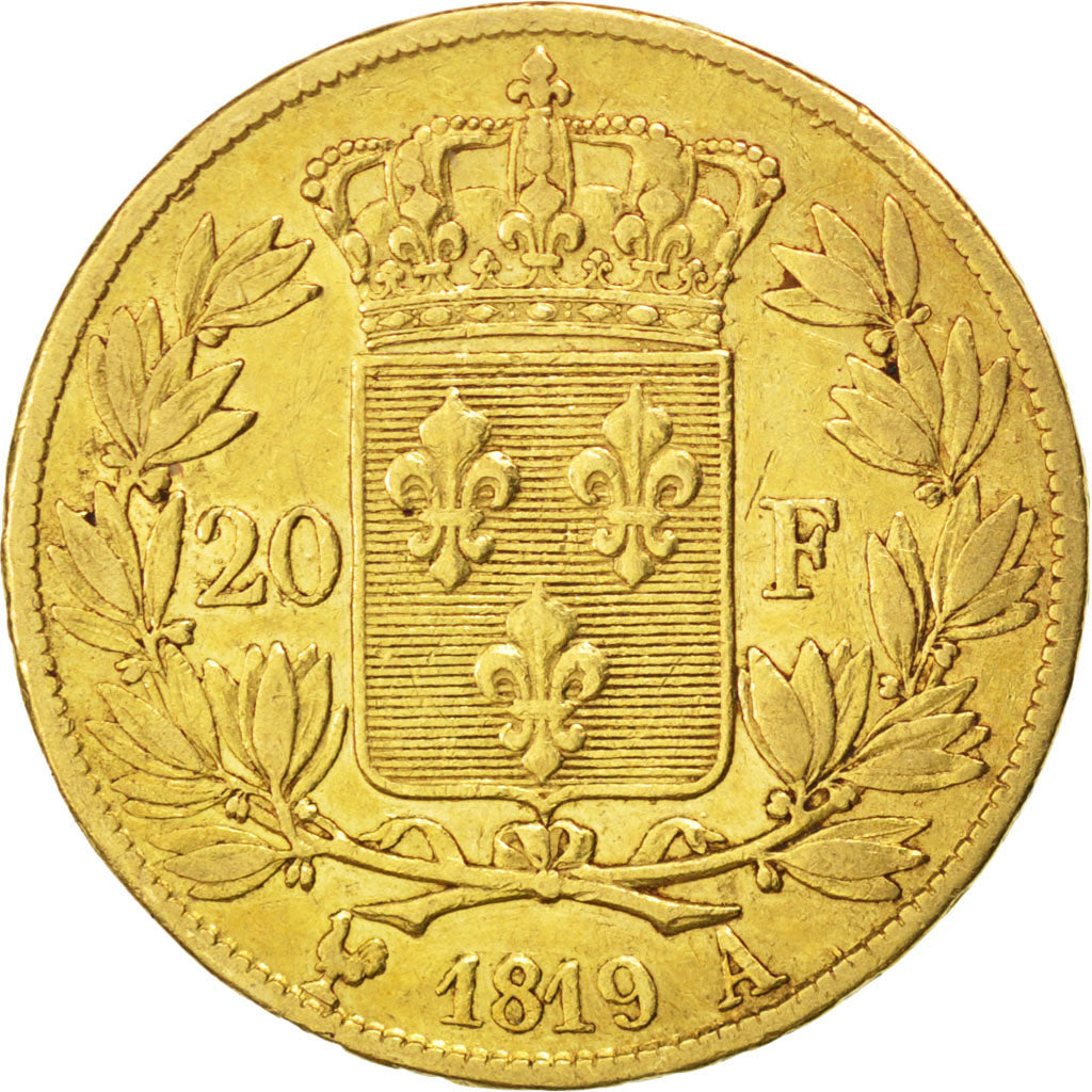 FRANCE, Louis XVIII, 20 Francs, 1819, Paris, KM #712.1, EF(40-45), Gold,...