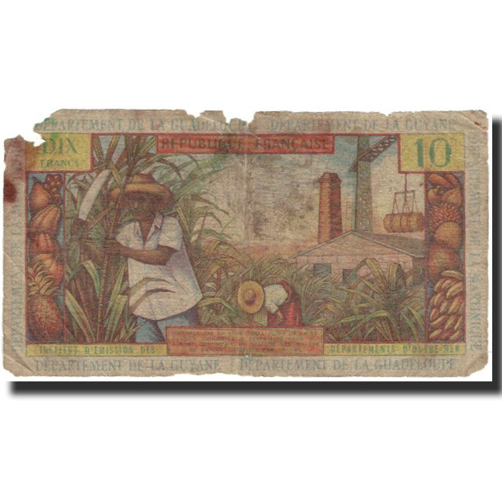 French Antilles, 10 Francs, G(4-6), KM:8b