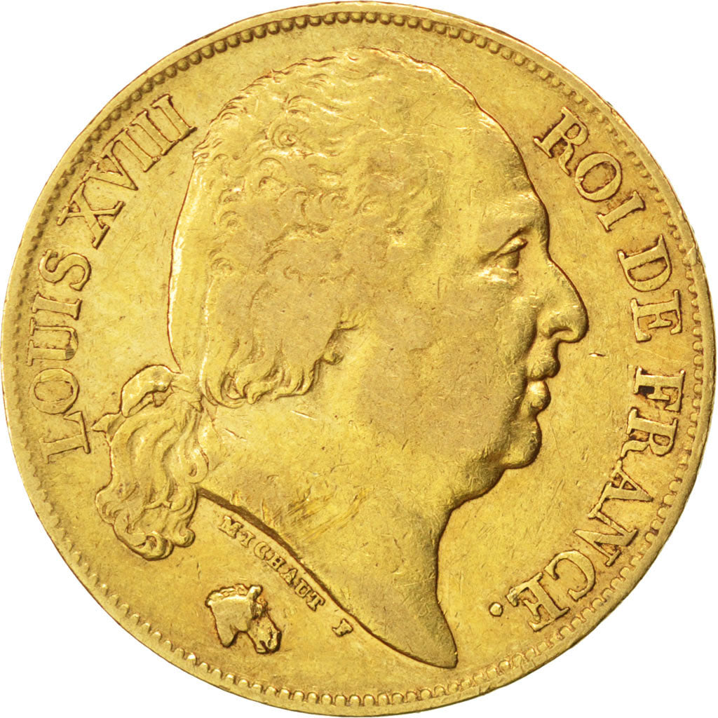 FRANCE, Louis XVIII, 20 Francs, 1824, Paris, KM #712.1, EF(40-45), Gold,...