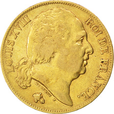FRANCE, Louis XVIII, 20 Francs, 1824, Paris, KM #712.1, EF(40-45), Gold,...
