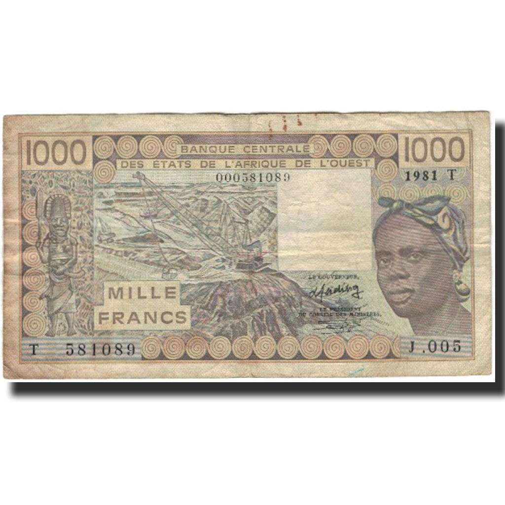 Banknote, West African States, 1000 Francs, 1981, KM:807Tb, F(12-15)