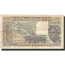 Banknote, West African States, 1000 Francs, 1981, KM:707Kb, VF(20-25)