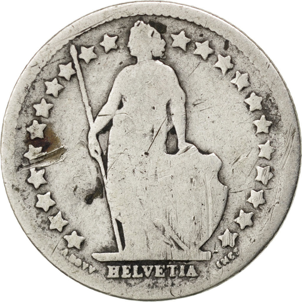 SWITZERLAND, 1/2 Franc, 1882, Bern, KM #23, F(12-15), Silver, 18.2, 2.28
