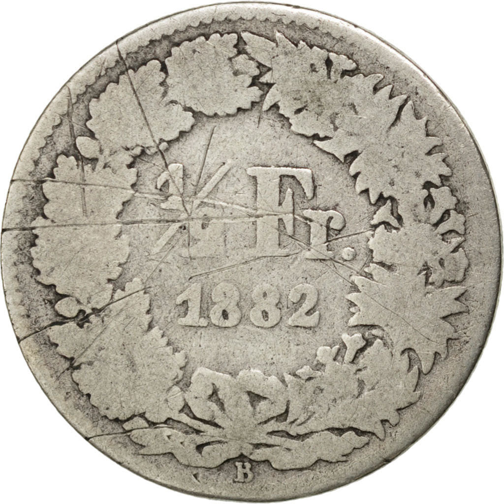 SWITZERLAND, 1/2 Franc, 1882, Bern, KM #23, F(12-15), Silver, 18.2, 2.28