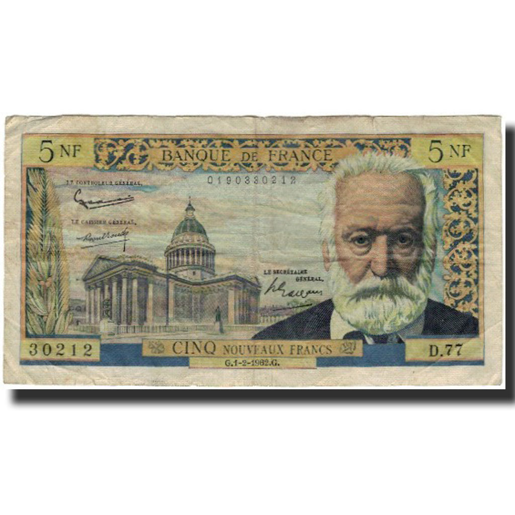 Francia, 5 Nouveaux Francs, Victor Hugo, 1962-02-01, B+, Fayette:56.10, KM:141a