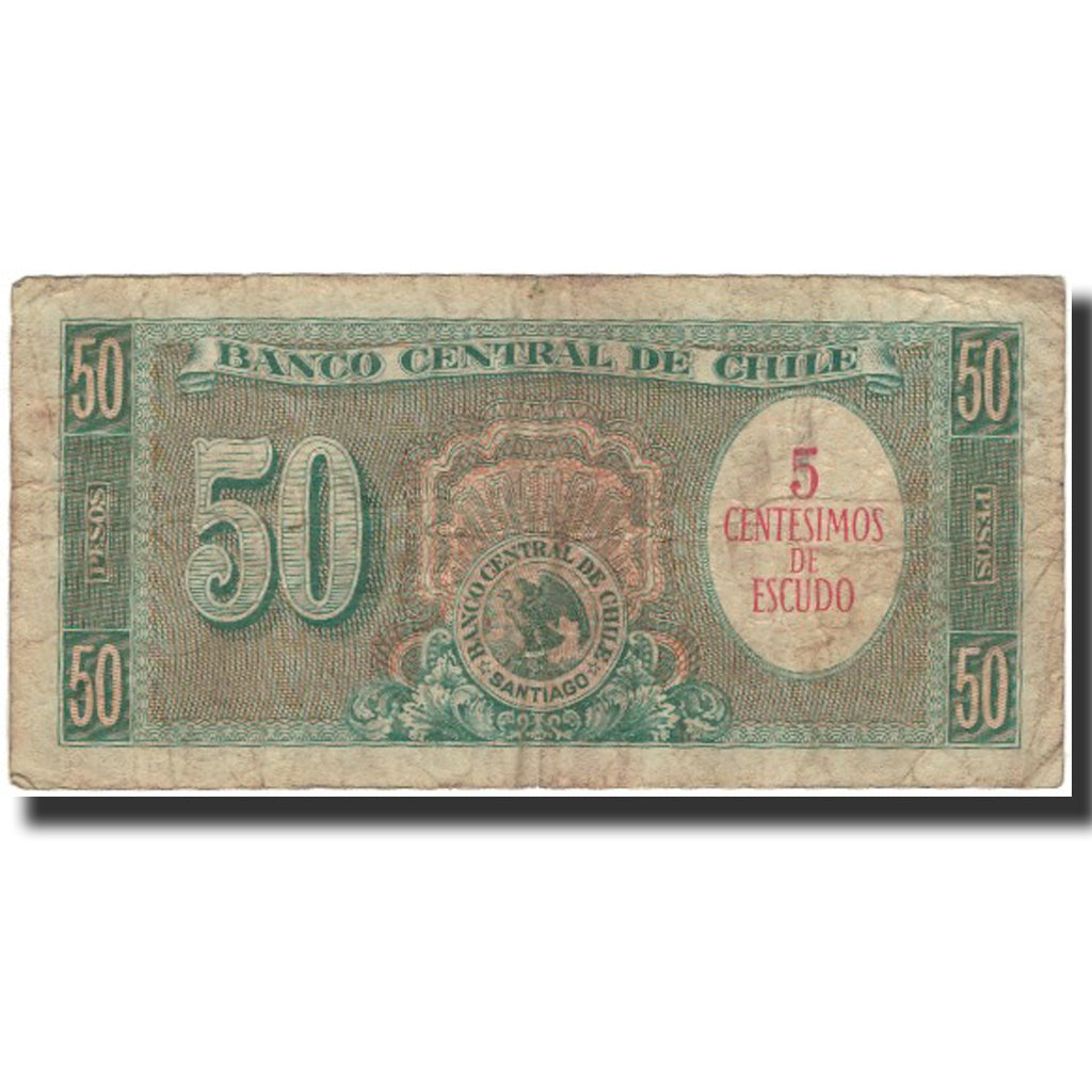 Banknote, Chile, 5 Centesimos on 50 Pesos, KM:126b, F(12-15)