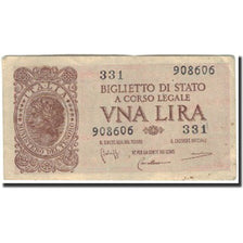 Banknote, Italy, 1 Lira, KM:29b, AU(50-53)