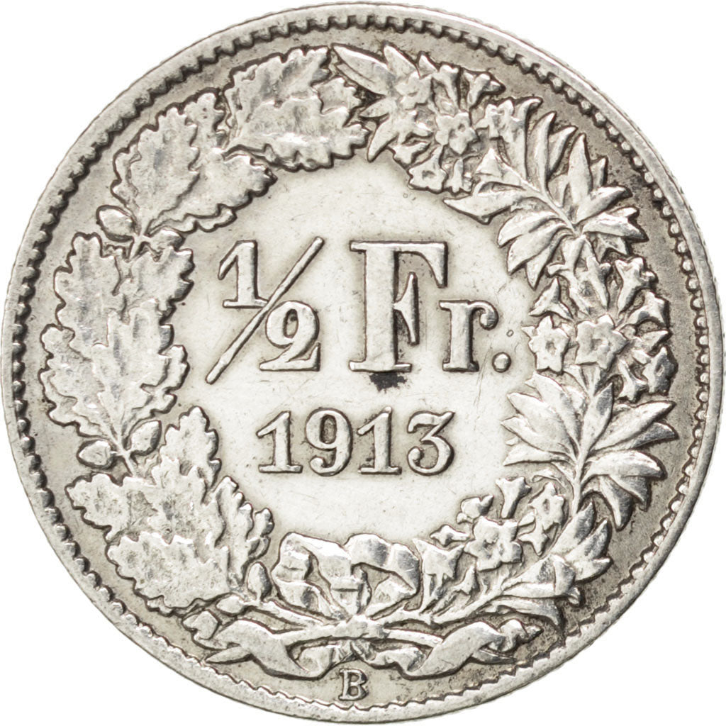 SWITZERLAND, 1/2 Franc, 1913, Bern, KM #23, EF(40-45), Silver, 18.2, 2.44
