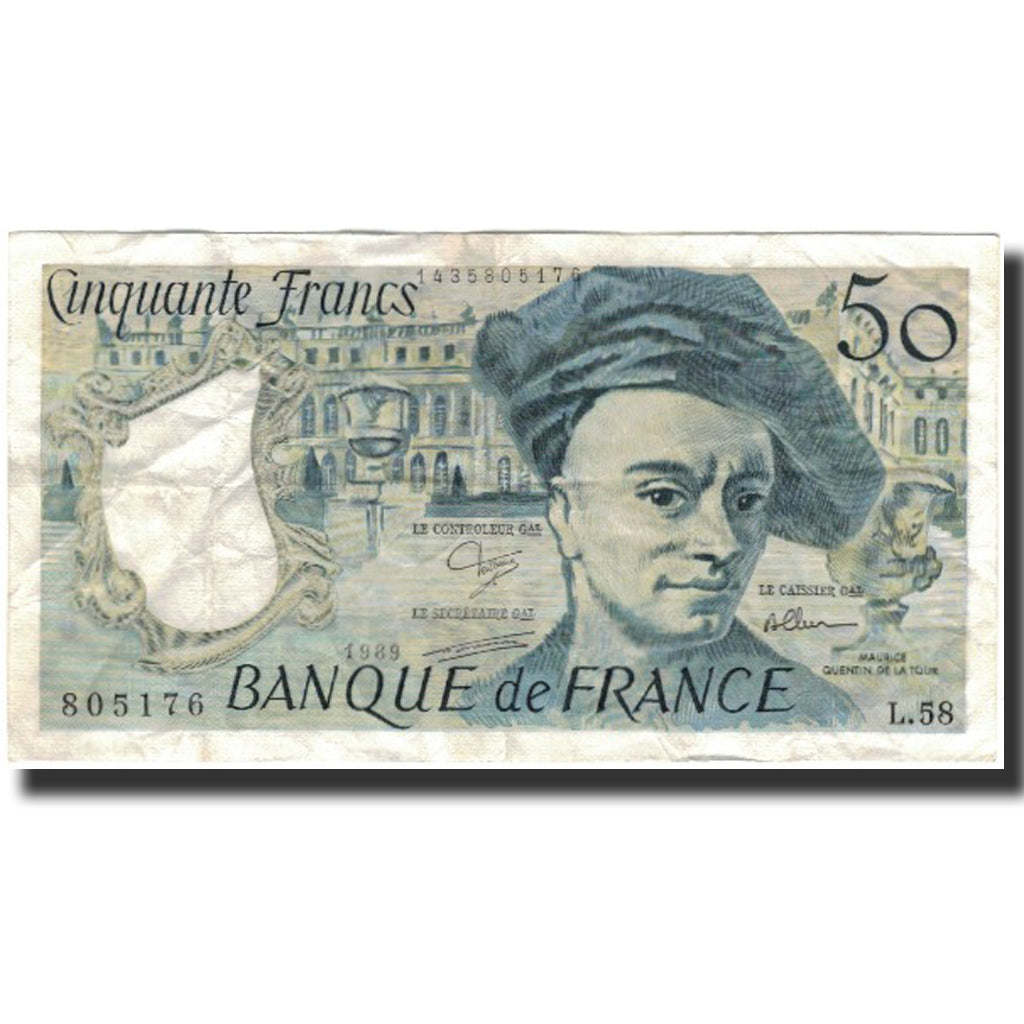 Francja, 50 Francs, Quentin de La Tour, 1989, VF(30-35), Fayette:67.15, KM:152d