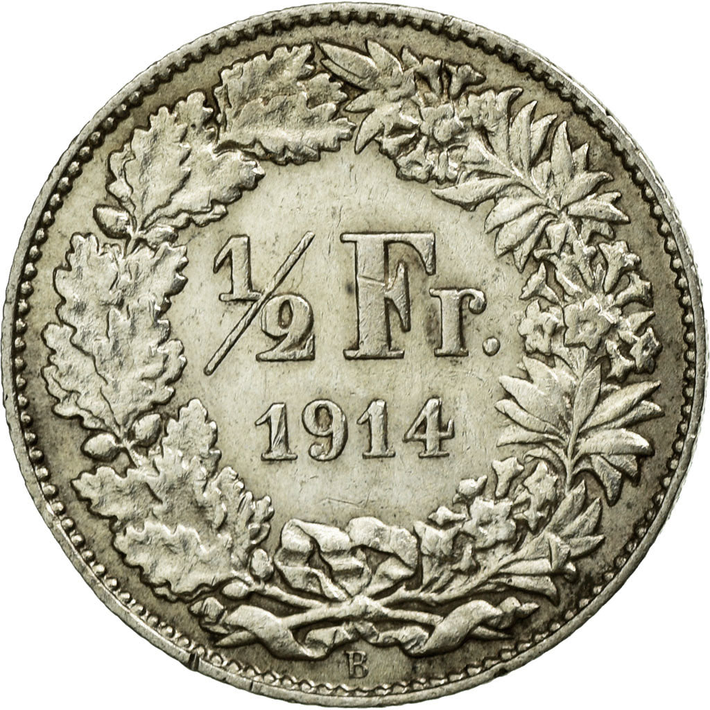 Coin, Switzerland, 1/2 Franc, 1914, Bern, AU(50-53), Silver, KM:23