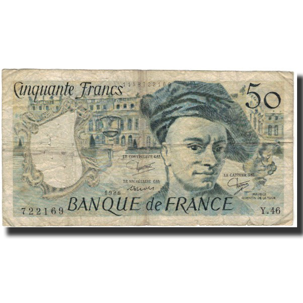 França, 50 Francs, Quentin de La Tour, 1986, VG(8-10), Fayette:67.12, KM:152b