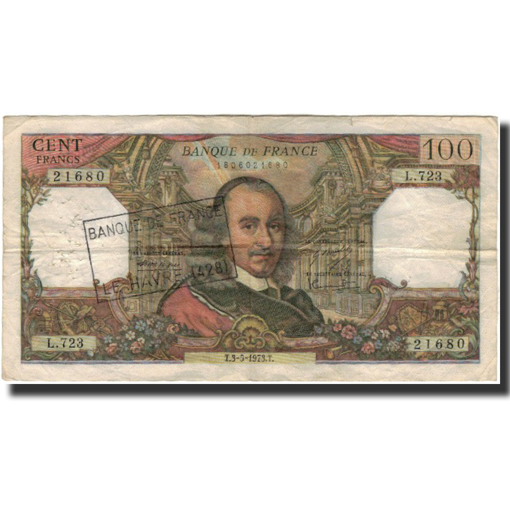 França, 100 Francs, Corneille, 1973-05-03, VF(20-25), Fayette:65.42, KM:149d