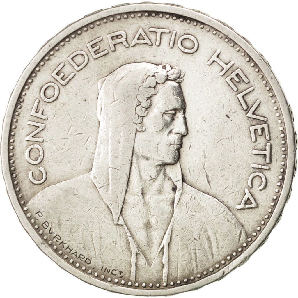 SWITZERLAND, 5 Francs, 1933, Bern, KM #40, EF(40-45), Silver, 31.45, 15.02