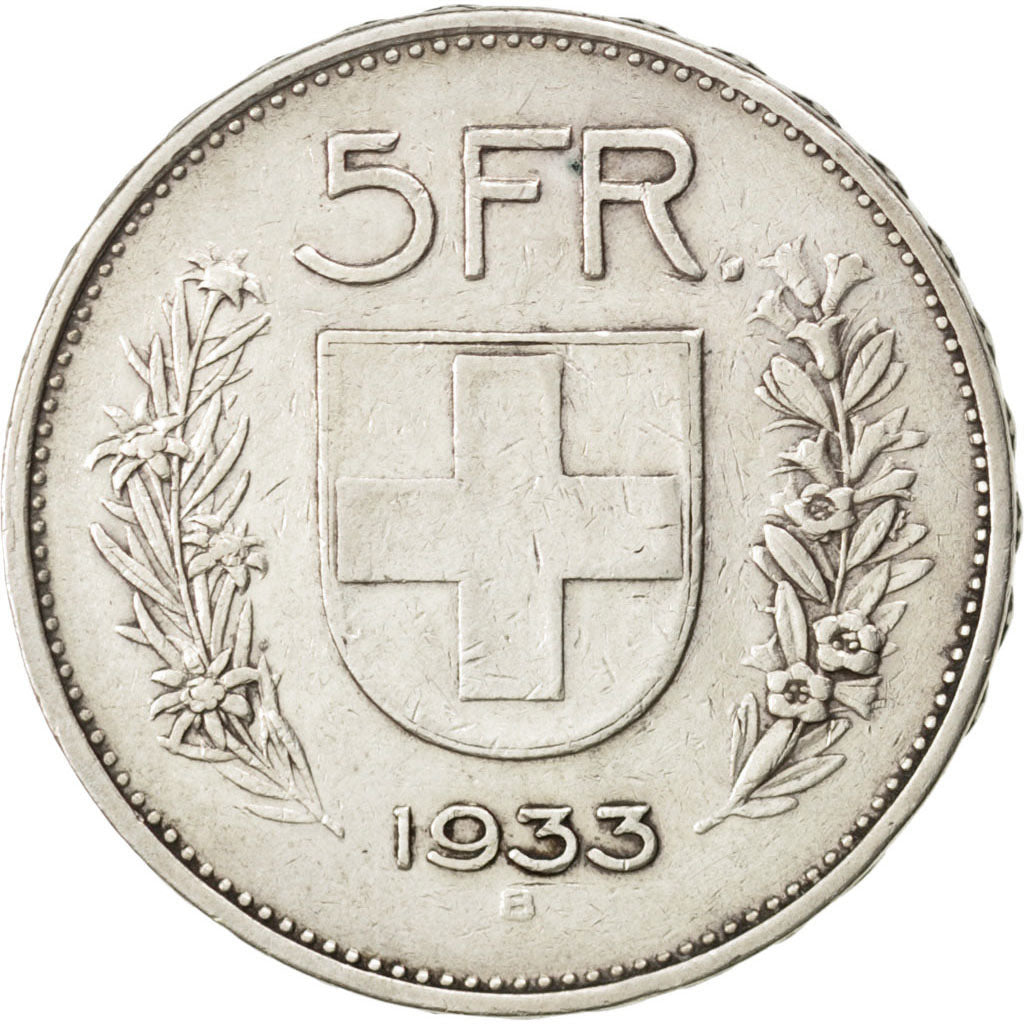 SWITZERLAND, 5 Francs, 1933, Bern, KM #40, EF(40-45), Silver, 31.45, 15.02