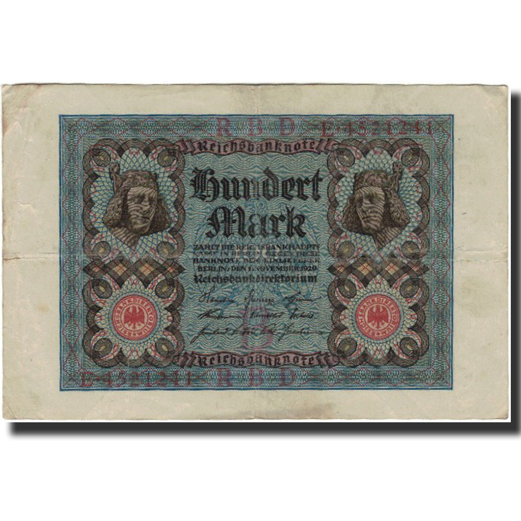 Geldschein, Deutschland, 100 Mark, 1920, KM:69a, S+