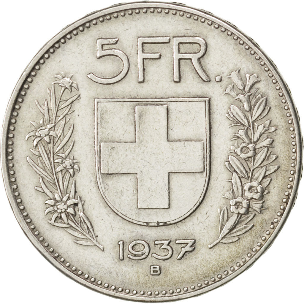 SWITZERLAND, 5 Francs, 1937, Bern, KM #40, EF(40-45), Silver, 31.45, 15.03