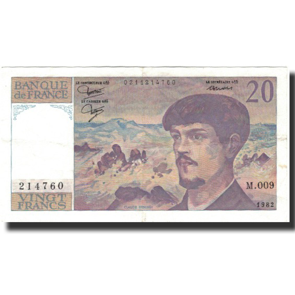 France, 20 Francs, Debussy, 1982, EF(40-45), Fayette:66.3, KM:151a