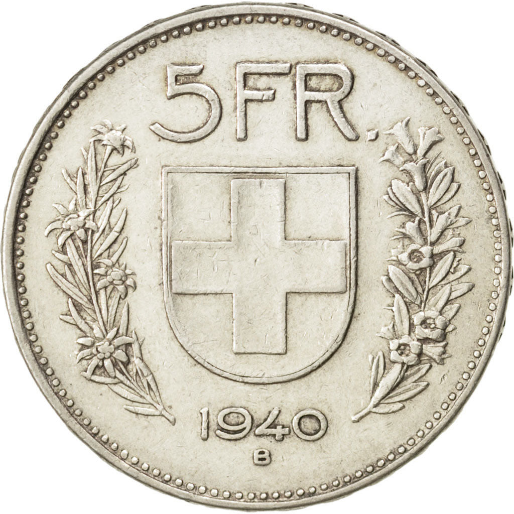 SWITZERLAND, 5 Francs, 1940, Bern, KM #40, EF(40-45), Silver, 31.45, 15.01