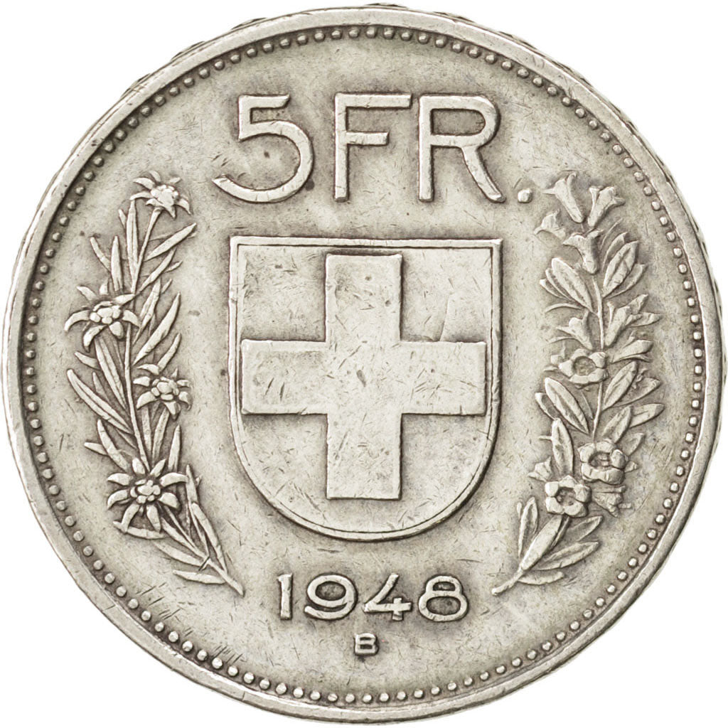 SWITZERLAND, 5 Francs, 1948, Bern, KM #40, EF(40-45), Silver, 31.45, 15.04