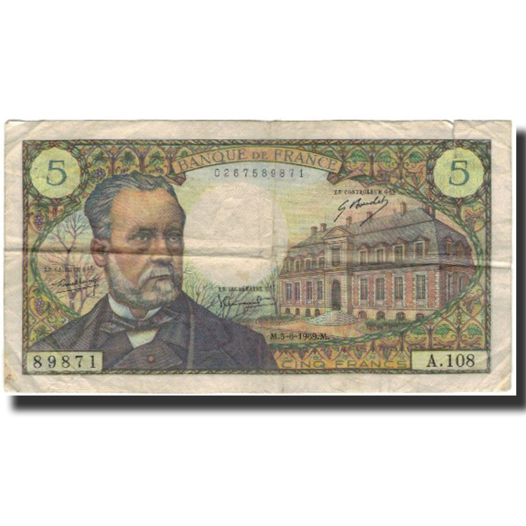 Francia, 5 Francs, Pasteur, 1969-06-05, B+, Fayette:61.10, KM:146b