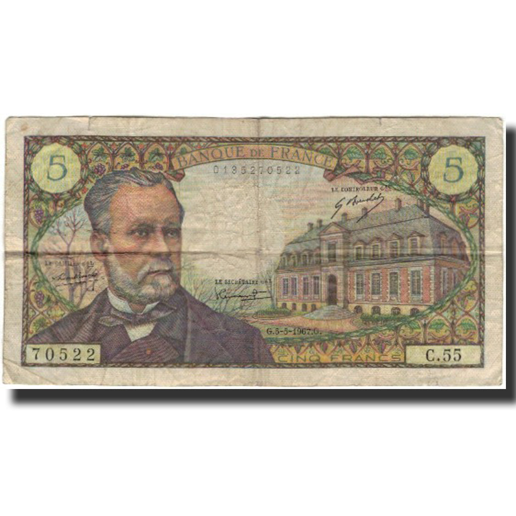 France, 5 Francs, Pasteur, 1967-05-05, B, Fayette:61.5, KM:146b