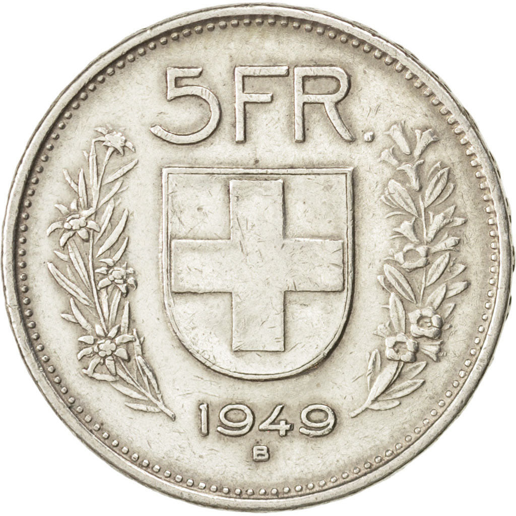 SWITZERLAND, 5 Francs, 1949, Bern, KM #40, EF(40-45), Silver, 31.45, 14.92