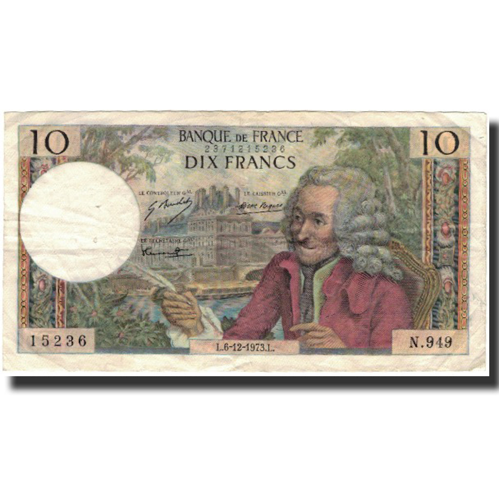 Francia, 10 Francs, Voltaire, 1973-12-06, BC+, Fayette:62.65, KM:147d