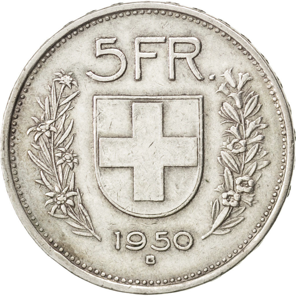 SWITZERLAND, 5 Francs, 1950, Bern, KM #40, EF(40-45), Silver, 31.45, 15.02