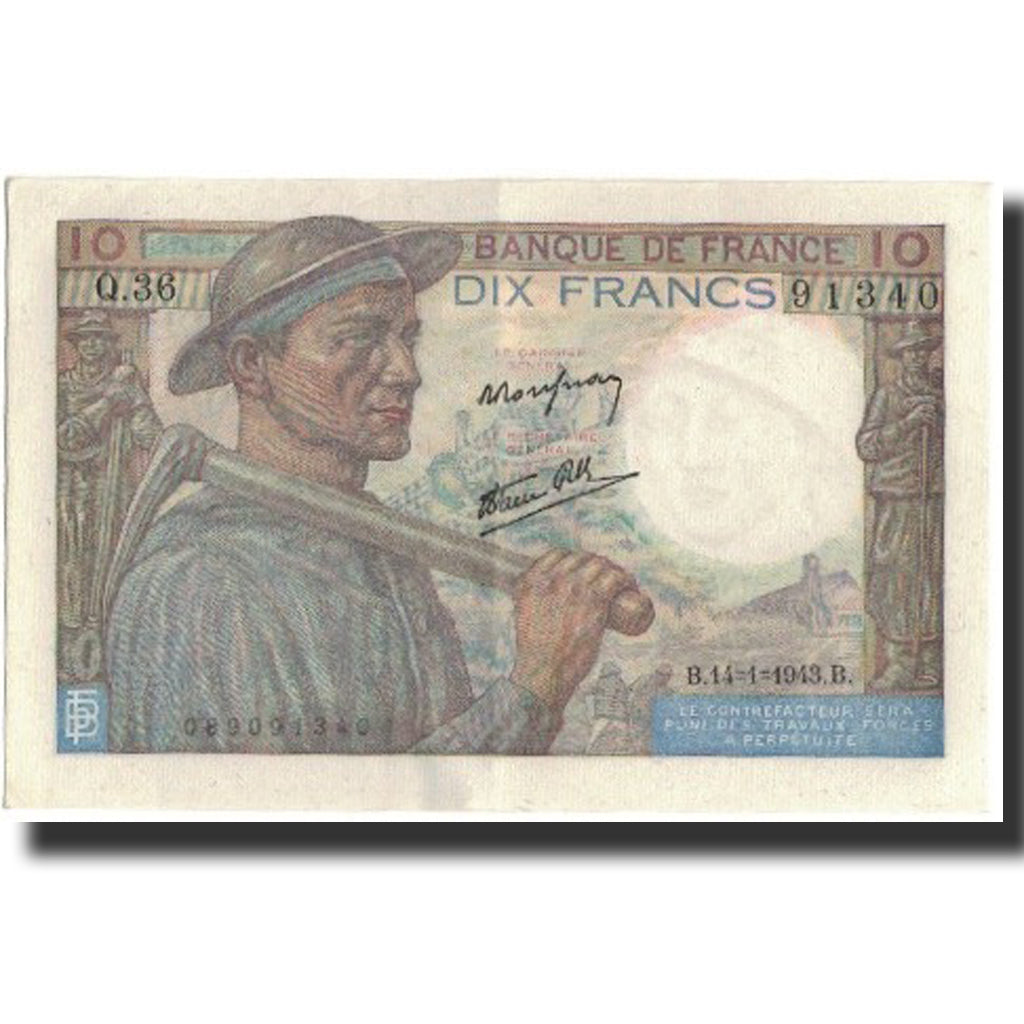 France, 10 Francs, Mineur, 1943-01-14, SUP, Fayette:8.7, KM:99b
